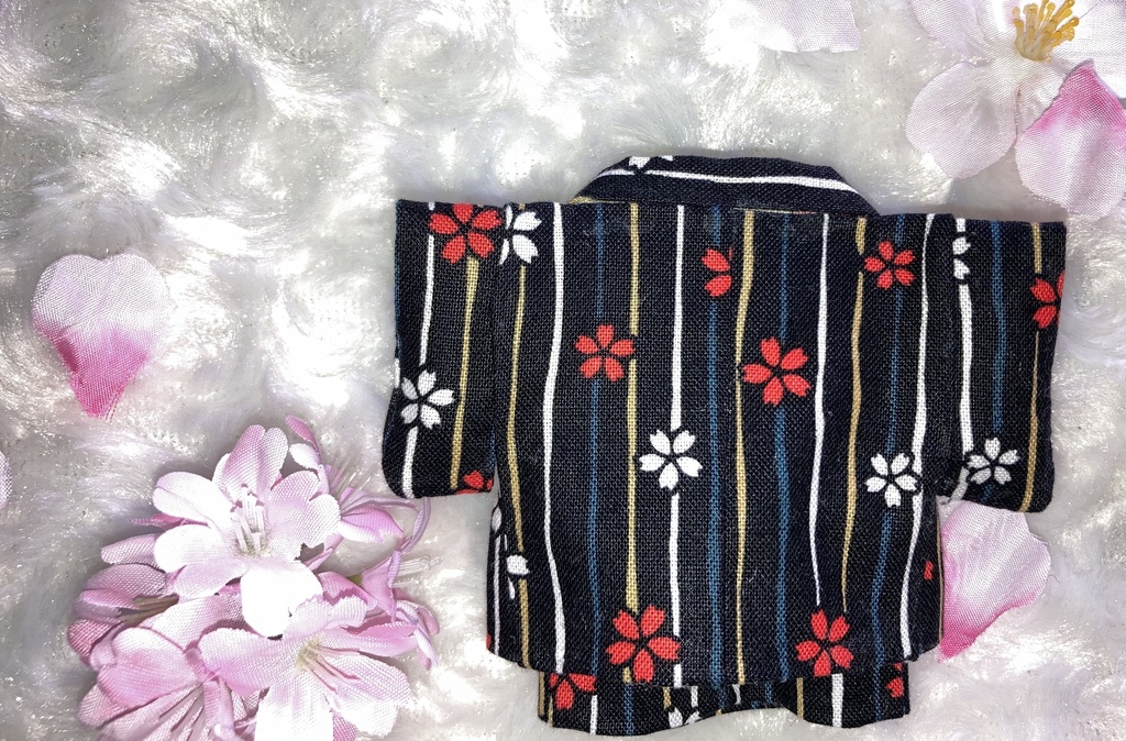 13cm/16cmぬい用 ぬい服 和装 羽織 桜柄 お花見セット 黒