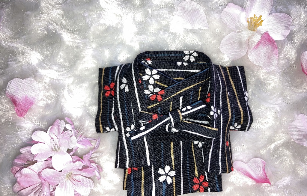 13cm/16cmぬい用 ぬい服 和装 羽織 桜柄 お花見セット 黒