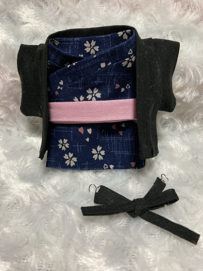 13cm/16cmぬい用 ぬい服 和装 羽織黒 桜柄藍色