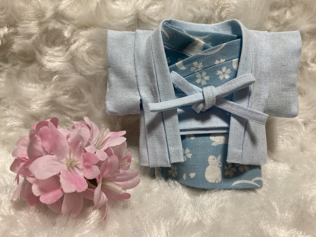 13cm/16cmぬい用 ぬい服 和装 羽織 お花見セット ふんわり水色桜と兎柄