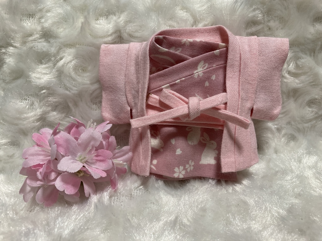 13cm/16cmぬい用 ぬい服 和装 羽織 お出かけセット ふんわり鴾色桜と兎柄
