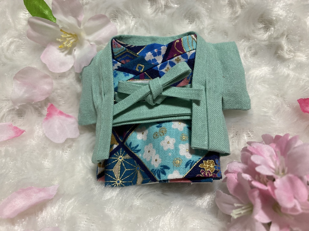 13cm/16cmぬい用 ぬい服 和装 羽織 お花見セット オトナの千草色 花柄和柄