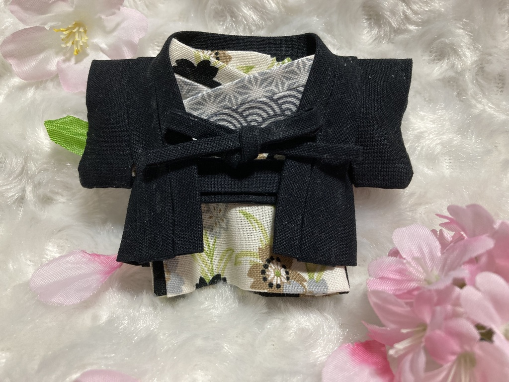 13cm/16cmぬい用 ぬい服 和装 羽織 お花見セット オトナの黒色 桜柄和柄