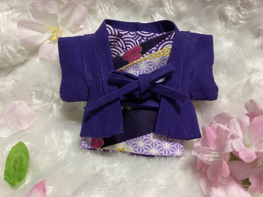 13cm/16cmぬい用 ぬい服 和装 羽織 お花見セット オトナの深紫色 桜柄和柄