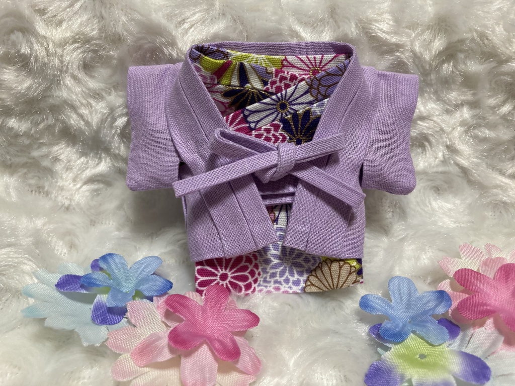 13cm/16cmぬい用 ぬい服 和装 羽織 お出かけセット オトナの薄紫 花柄