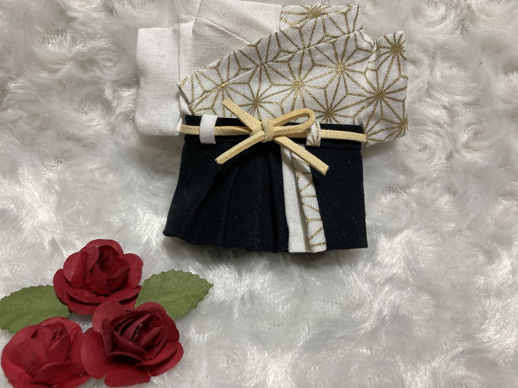 13cm/16cmぬい用 ぬい服 和装 袴 麻の葉柄 白 白金