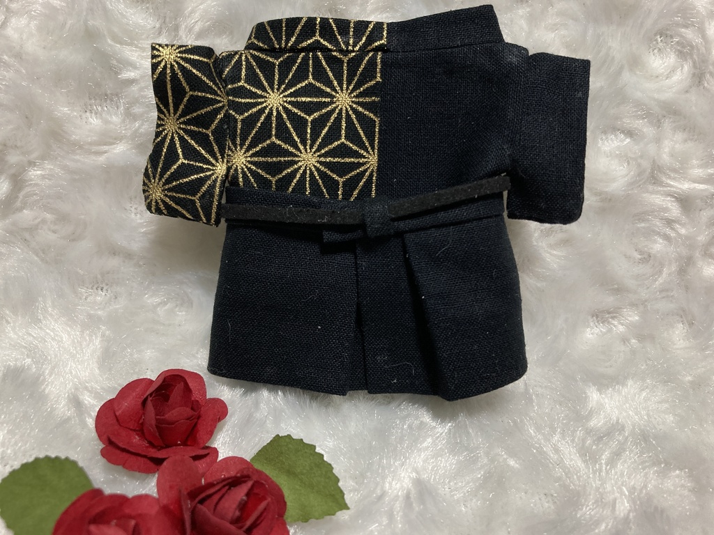 13cm/16cmぬい用 ぬい服 和装 袴 麻の葉柄 黒 黒金
