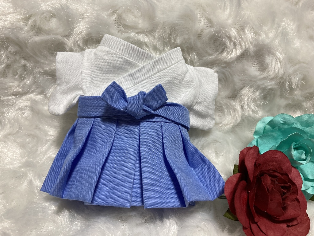 13cm/16ぬい用 ぬい服 和装 袴 水色白