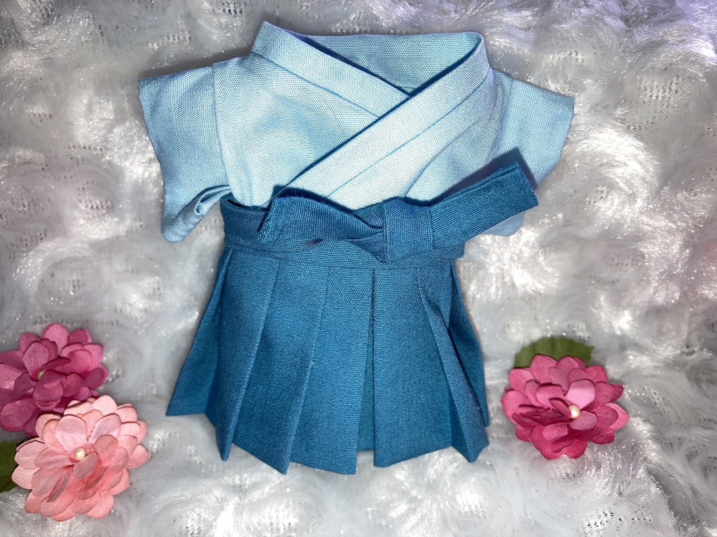 13cm/16cmぬい用 ぬい服 和装 袴 孔雀青色 白藍色 巫女さん風