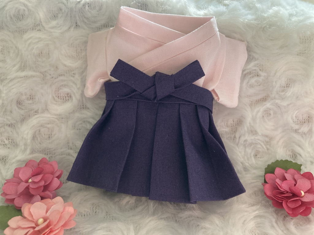 13cm/16cmぬい用 ぬい服 和装 袴 深紫色 桜色 巫女さん風