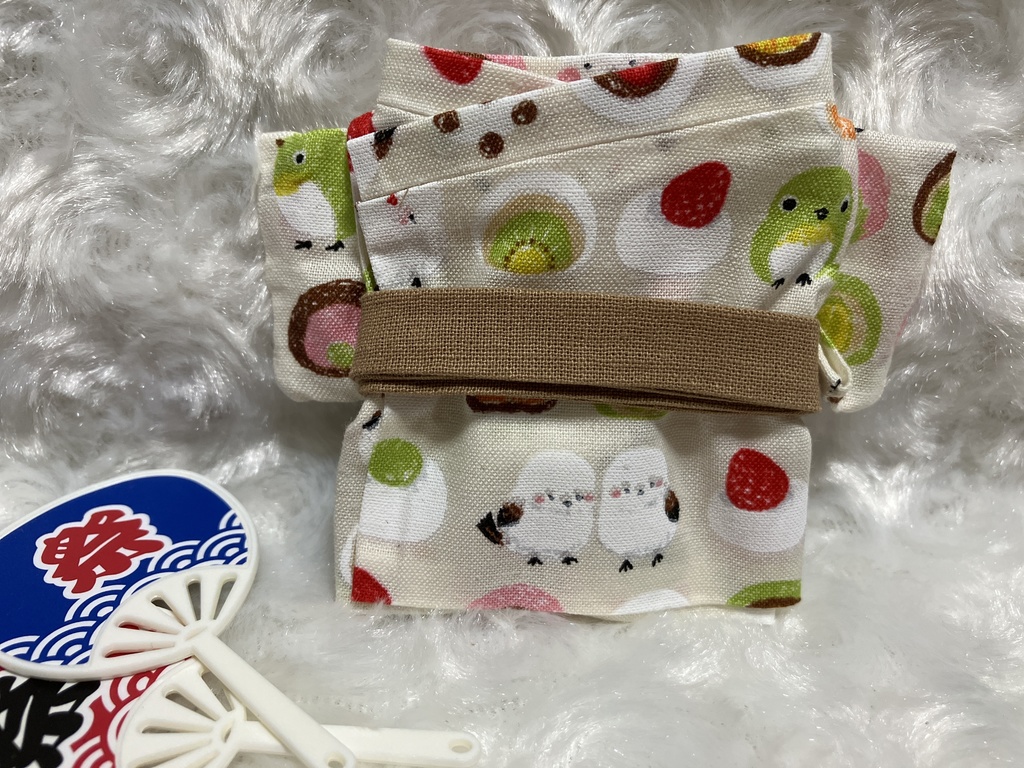 13cm/16cmぬい用 ぬい服 和装 浴衣 シマエナガ 生成り
