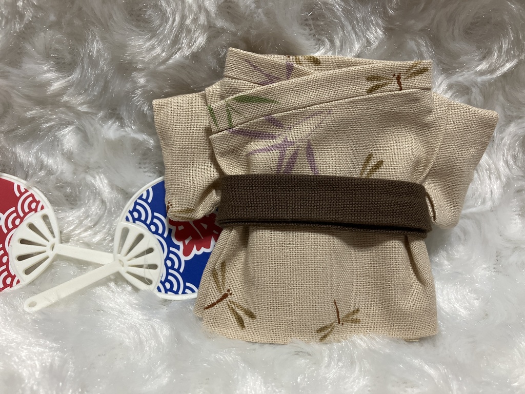13cm/16cmぬい用 ぬい服 和装 浴衣 トンボ 亜麻色