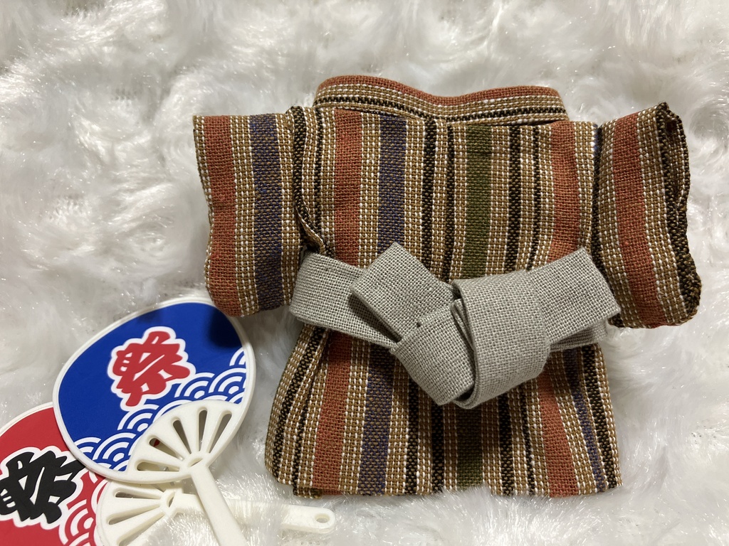 13cm/16cmぬい用 ぬい服 和装 浴衣 縦縞 狐色