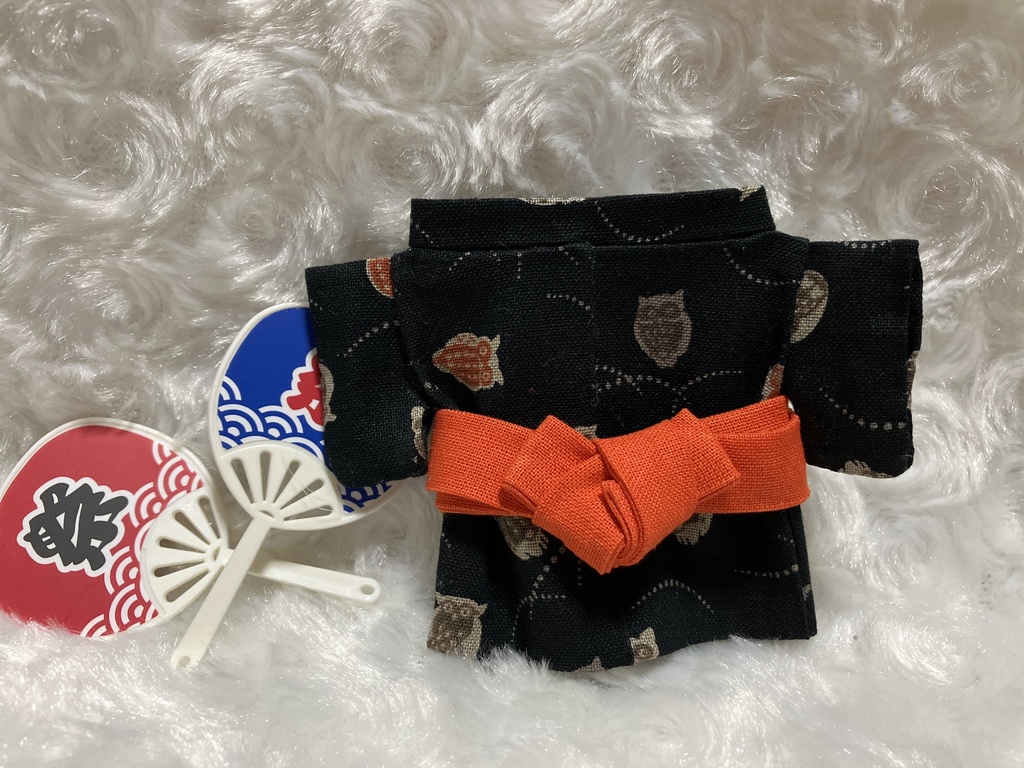 13cm/16cmぬい用 ぬい服 和装 浴衣 ふくろう柄 黒