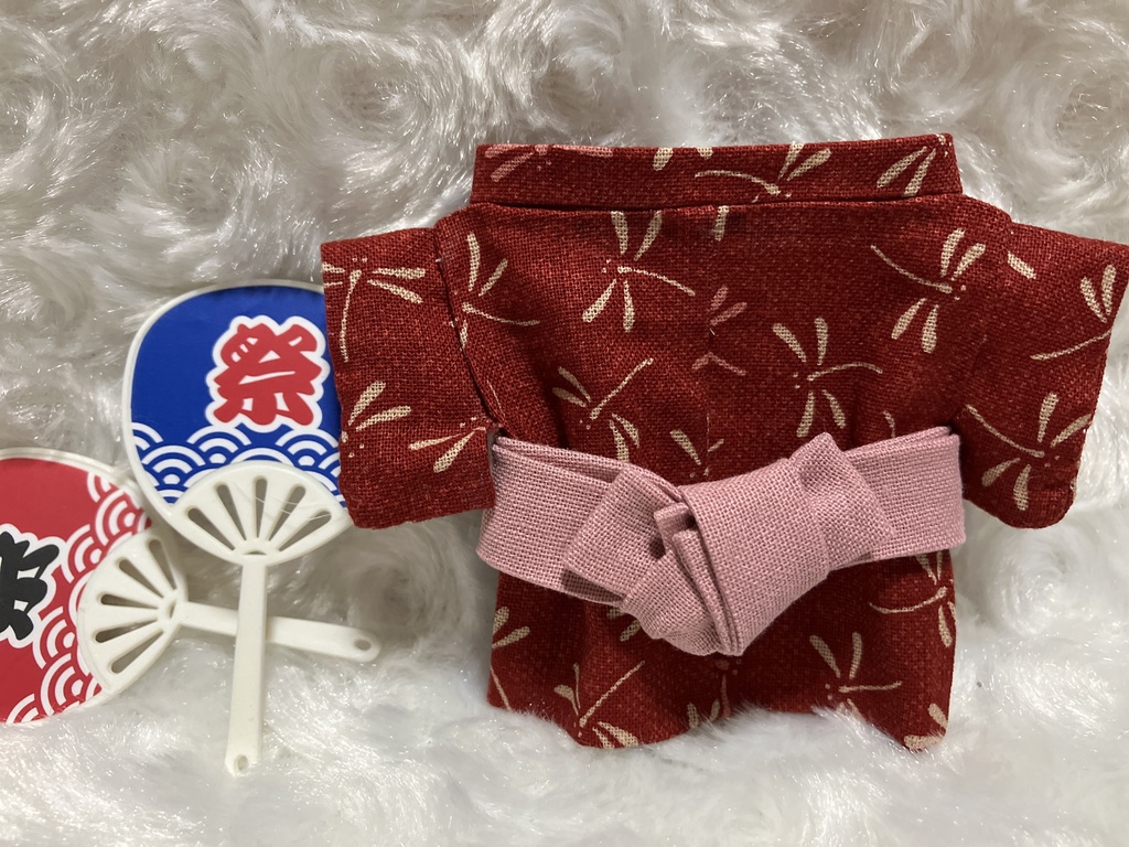 13cm/16cmぬい用 ぬい服 和装 浴衣 トンボ 赤