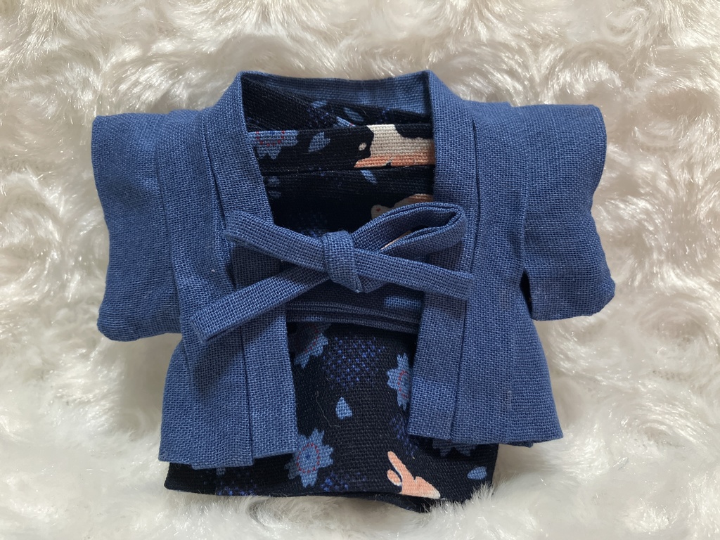13cm/16cmぬい用 ぬい服 和装 羽織 お出かけセット 中縹色 桜とうさぎ