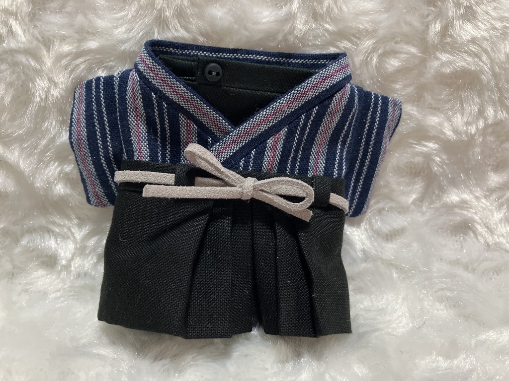 13cm/16cmぬい用 ぬい服 和モダン 袴 紺ストライプE