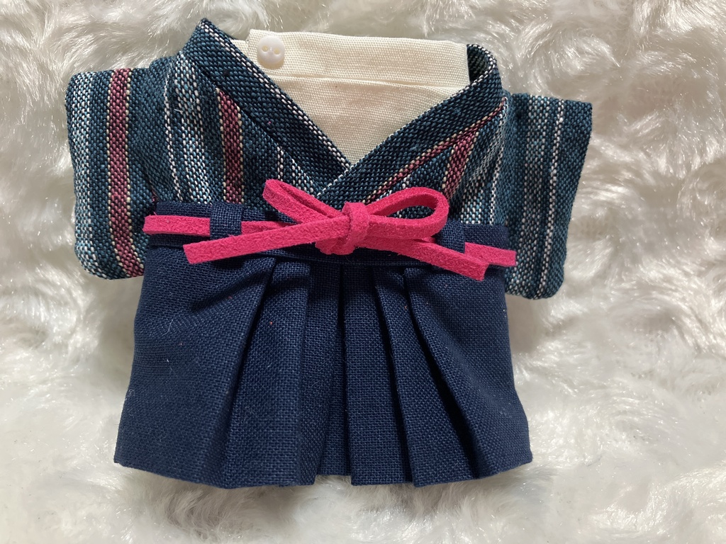 13cm/16cmぬい用 ぬい服 和モダン 袴 錆納戸色ストライプA