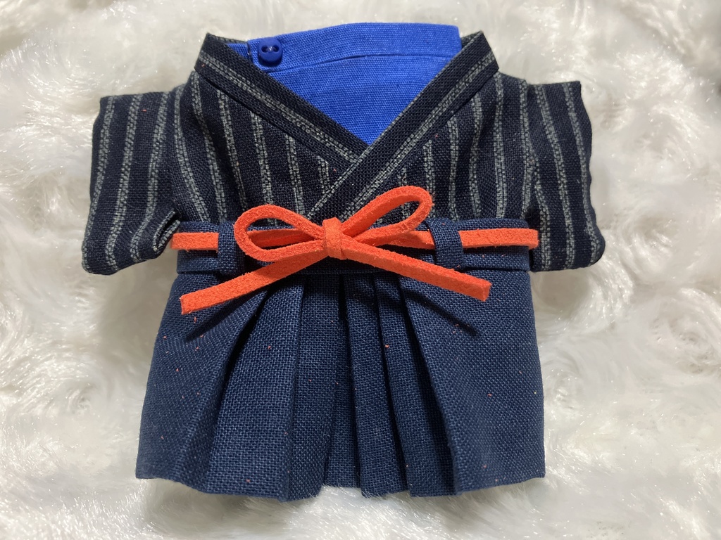 13cm/16センチぬい用 ぬい服 和モダン 袴 レトロ調ストライプ 橙色① 青