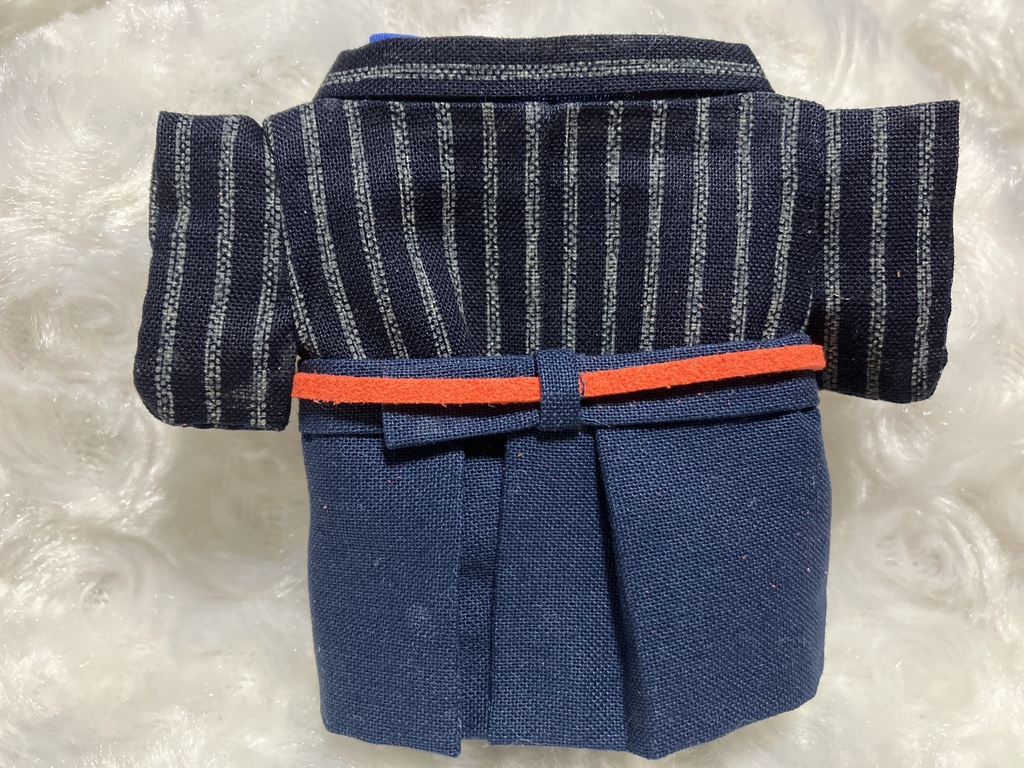 13cm/16センチぬい用 ぬい服 和モダン 袴 レトロ調ストライプ 橙色① 青