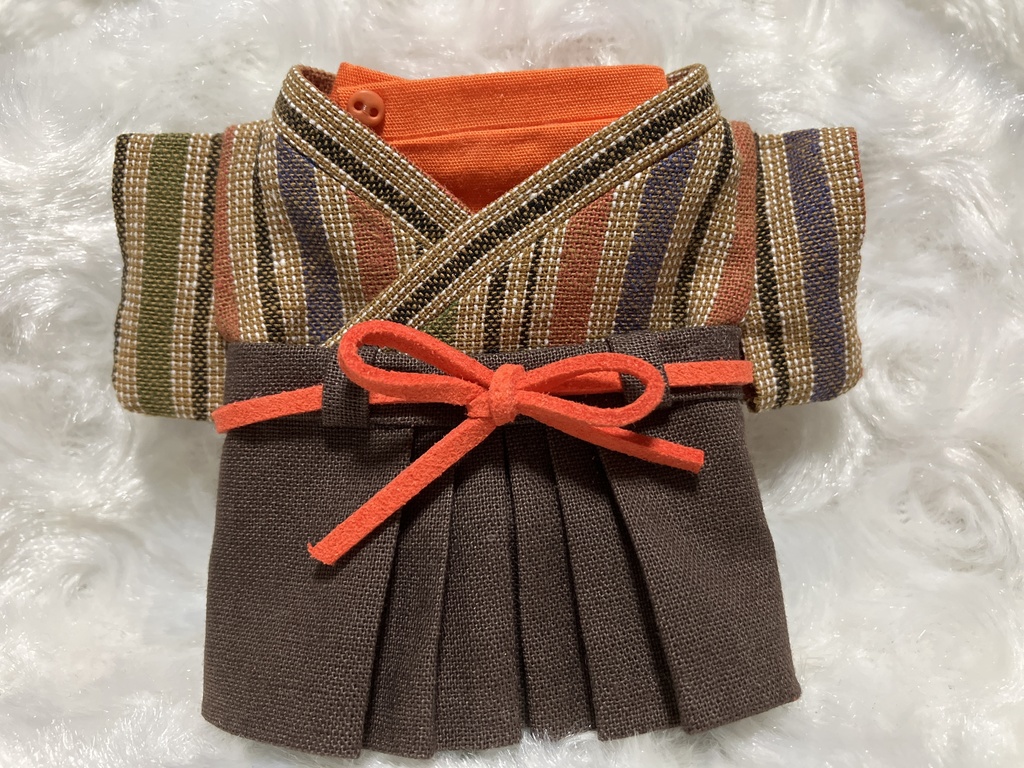 13cm/16cmぬい用 ぬい服 和モダン袴 レトロ調ストライプ 橙色② 橙色