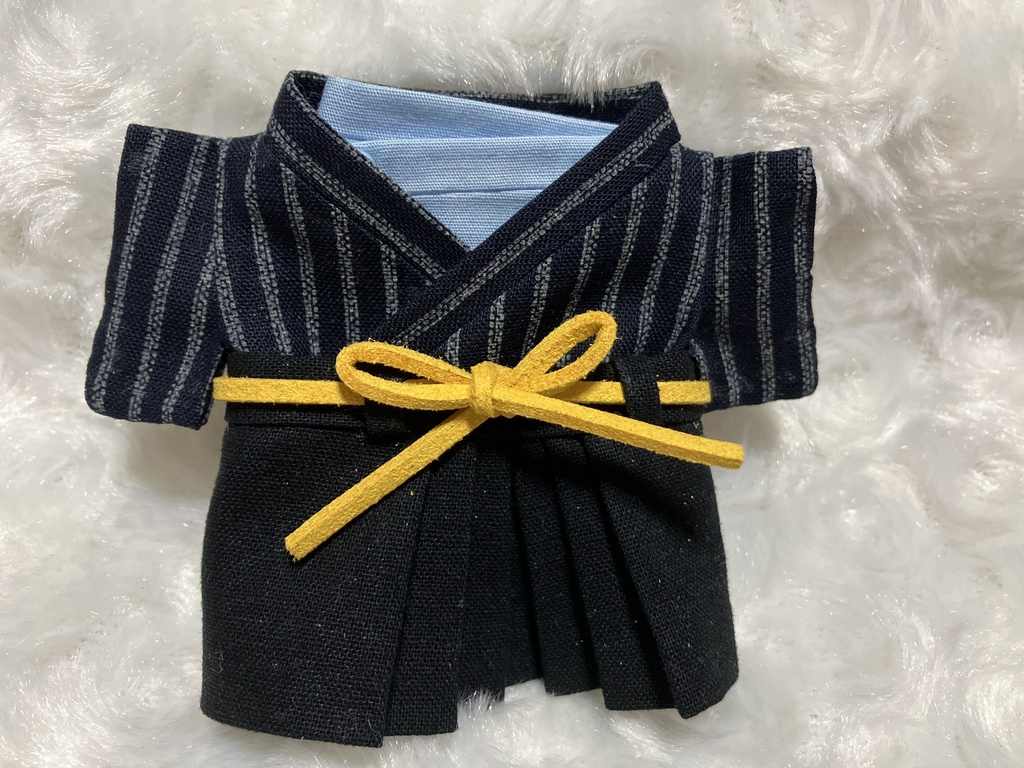 13cm/16cmぬい用 ぬい服 和モダン袴 レトロ調ストライプ 芥子色② 白縹色