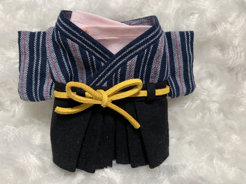 13cm/16cmぬい用 ぬい服 和モダン袴 レトロ調ストライプ 芥子色③ 桜色