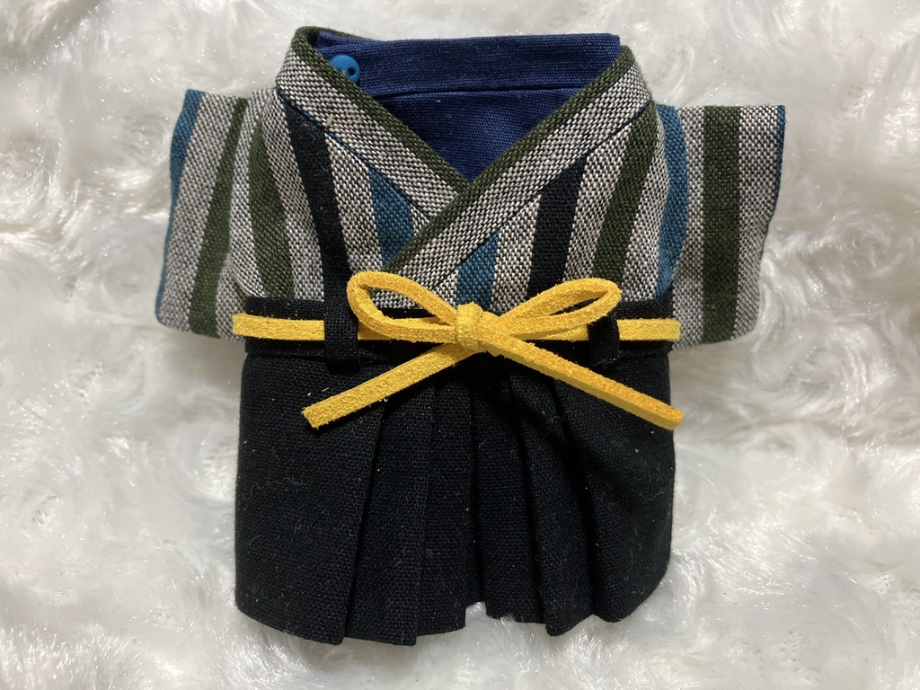 13cm/16cmぬい用 ぬい服 和モダン袴 レトロ調ストライプ 芥子色④ 瑠璃紺