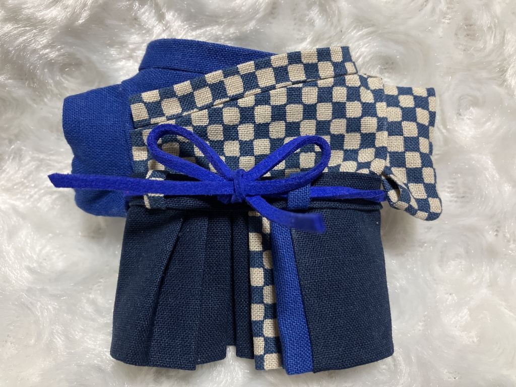 13cm/16cmぬい用ぬい服 和装 袴 市松模様 青＋紺