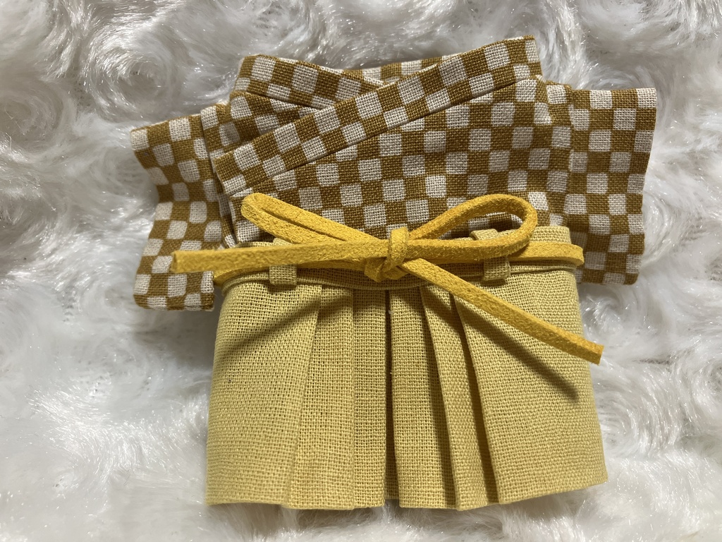 13cm/16cmぬい用 ぬい服 和装 袴 市松模様 芥子色