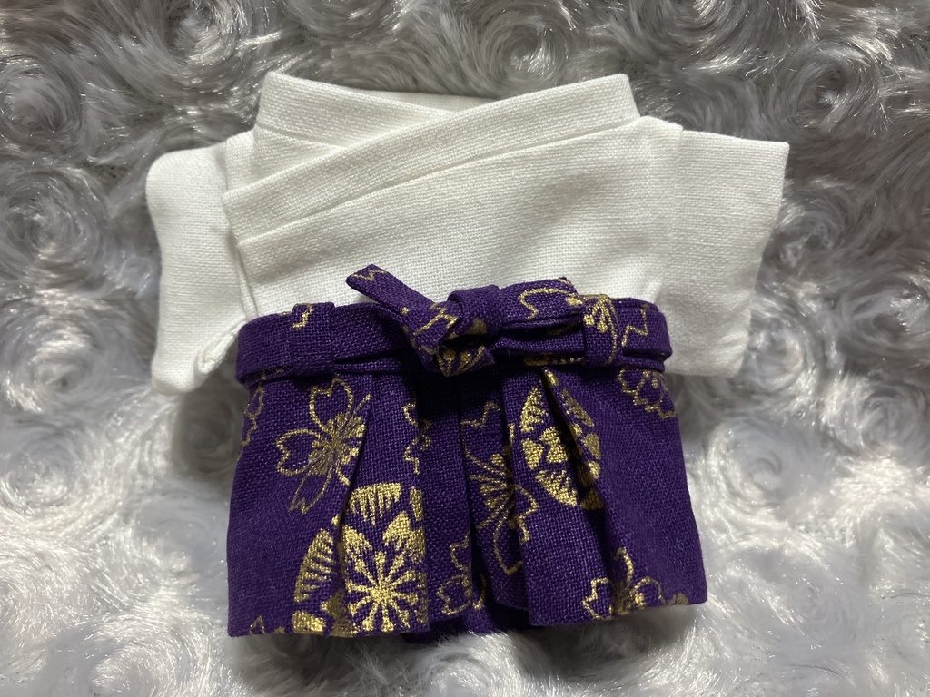 13cm/16cmぬい用 ぬい服 和装 袴 白無地 深紫色＋金 お正月用