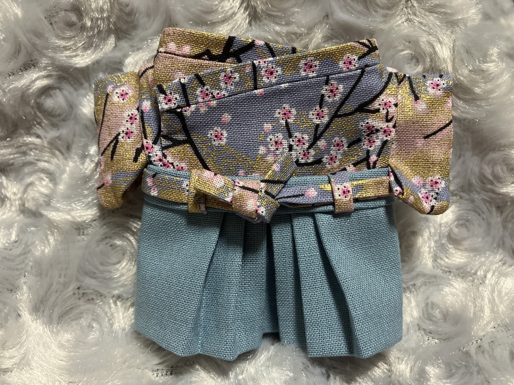 13cm/16cmぬい用 ぬい服 和装 袴 桜柄 浅葱鼠色+舛花色