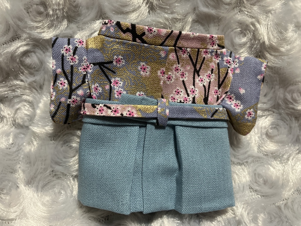 13cm/16cmぬい用 ぬい服 和装 袴 桜柄 浅葱鼠色+舛花色