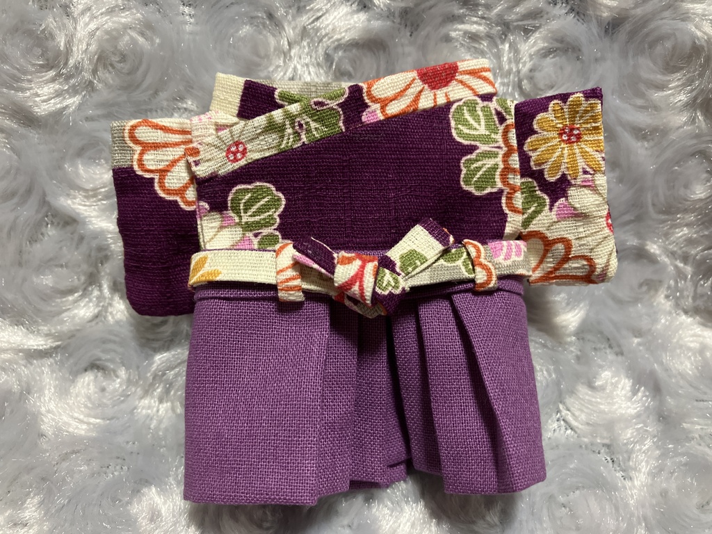 13cm/16cmぬい用 ぬい服 和装 袴 菊柄 葡萄色+葵色 お正月用