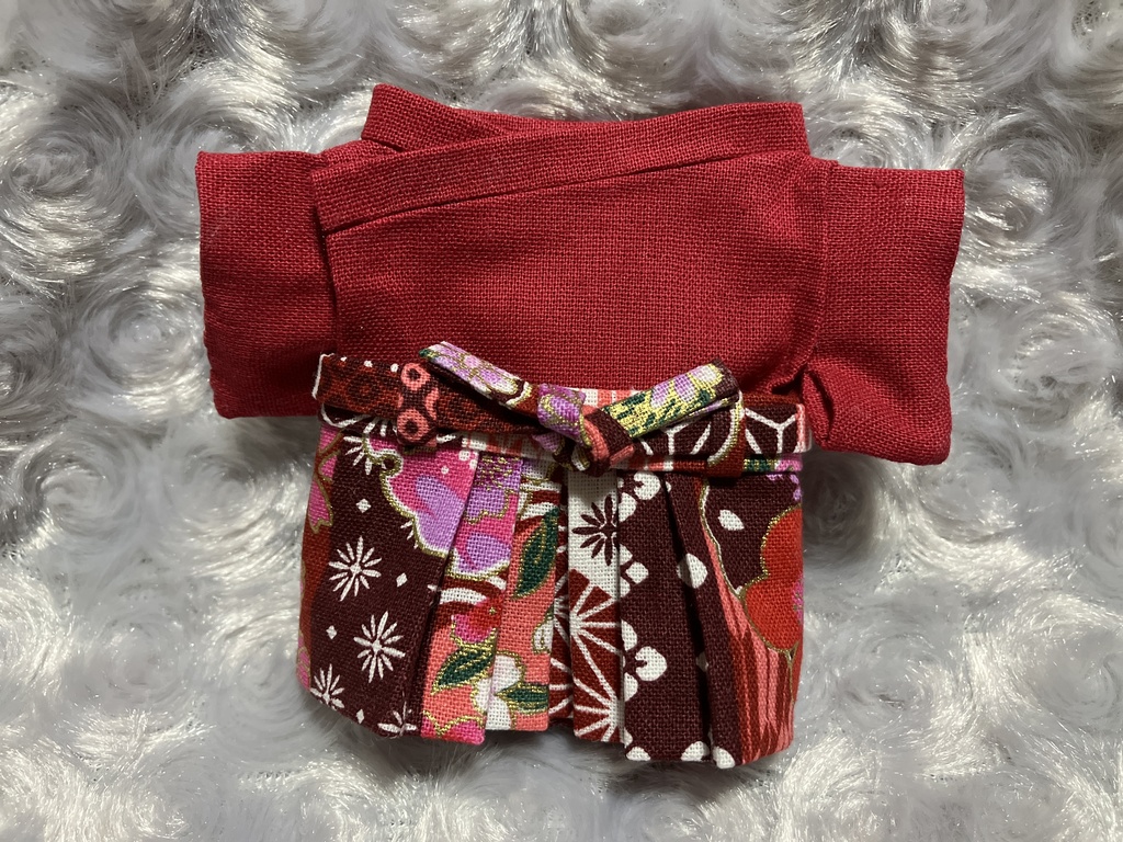 13cm/16cmぬい用 ぬい服 和装 袴 和柄花柄 赤+赤