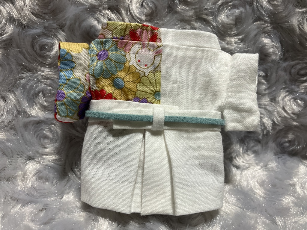 13cm/16cmぬい用 ぬい服 和装 袴 花と兎 白橙+白