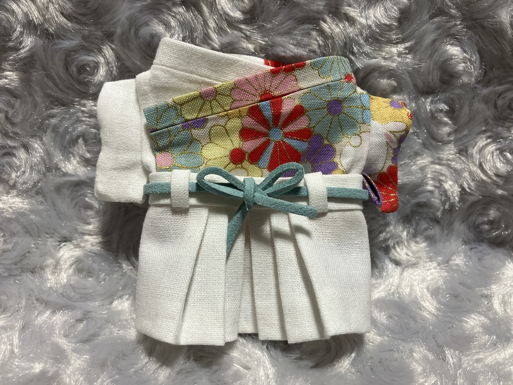 13cm/16cmぬい用 ぬい服 和装 袴 花と兎 白橙+白