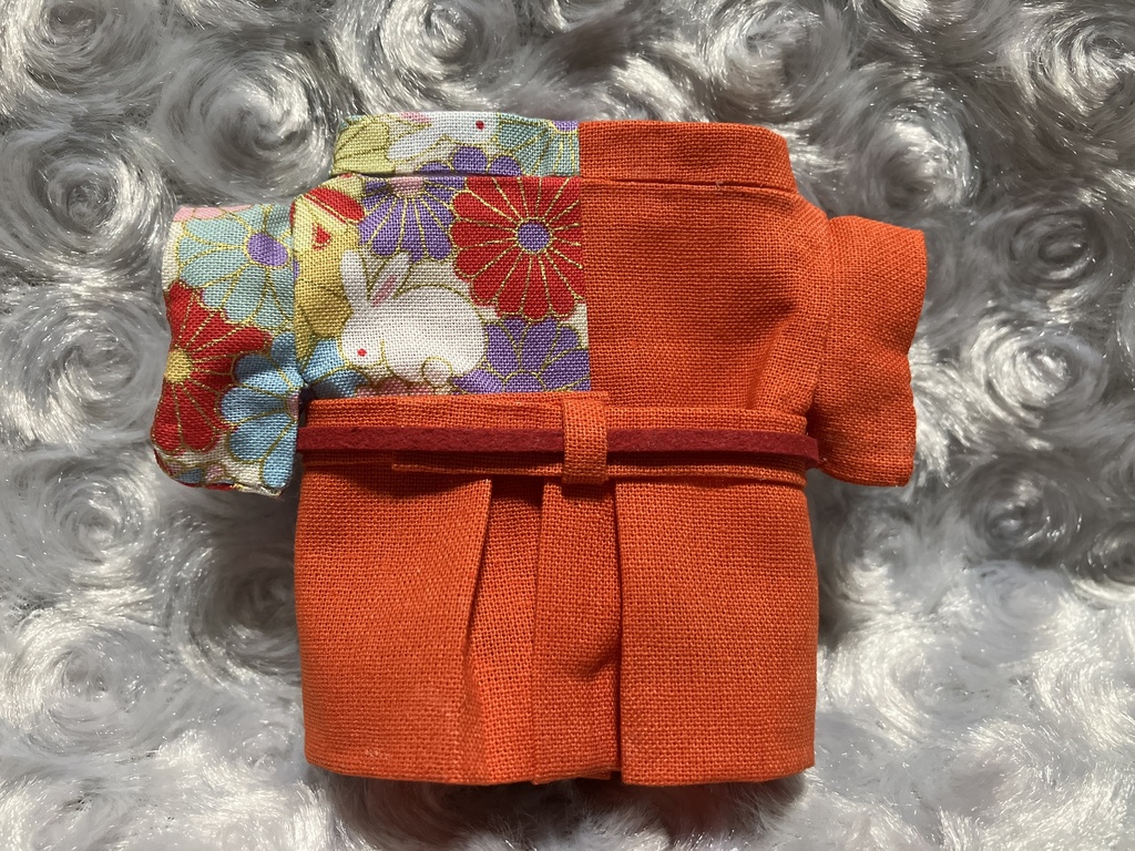 13cm/16cmぬい用 ぬい服 和装 袴 花と兎 橙