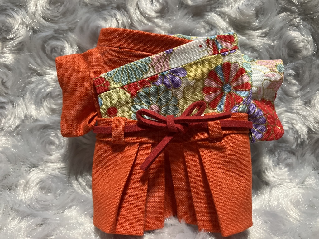 13cm/16cmぬい用 ぬい服 和装 袴 花と兎 橙