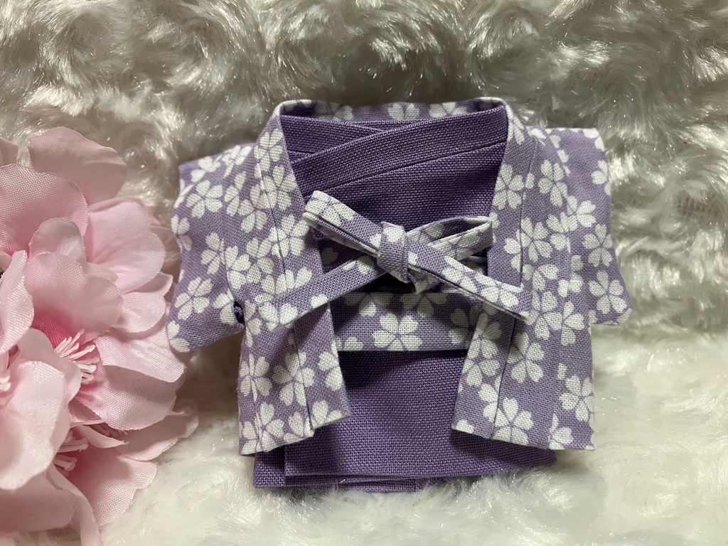 13cm/16cmぬい用 ぬい服 和装 羽織 お花見セット 桜柄 薄紫＋藤色