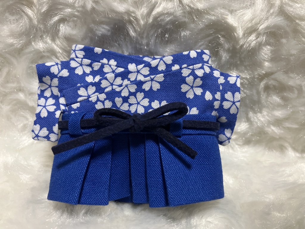 10cmパペット用 ぬい服 和装 袴 桜柄 青色