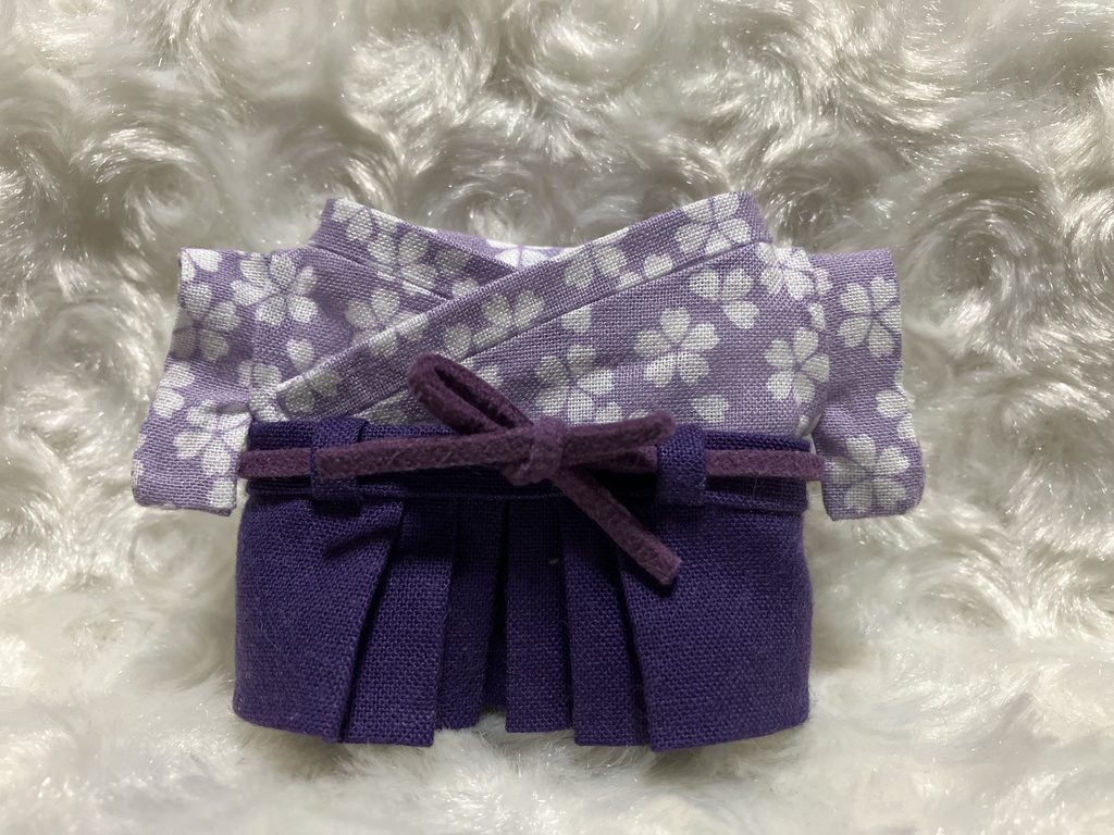 10cmパペット用 ぬい服 和装 袴 桜柄 紫色