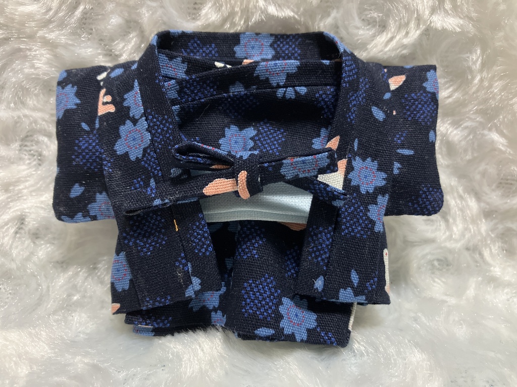 13cm/16cmぬい用 ぬい服 和装羽織 お出かけセット うさぎと花柄 藍色
