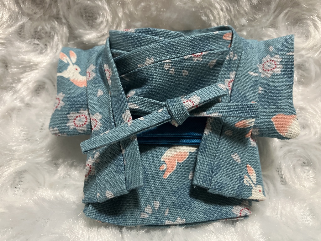13cm/16cmぬい用 ぬい服 和装 羽織 お出かけセット うさぎと花柄 花緑青色