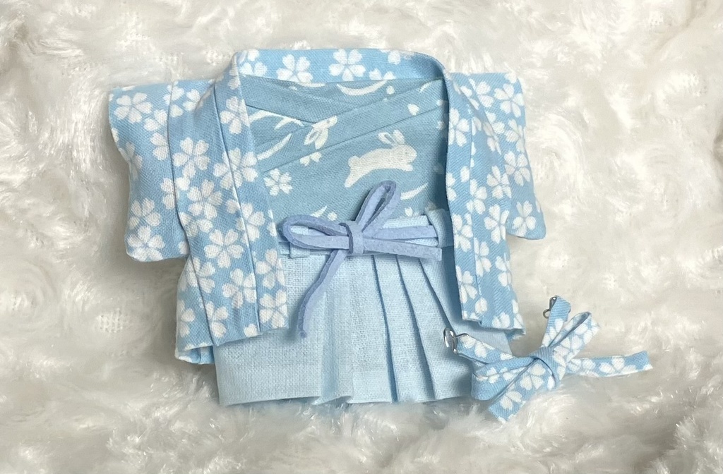 13cm/16cmぬい用 ぬい服 和装 羽織セット 桜＋うさぎ 空色