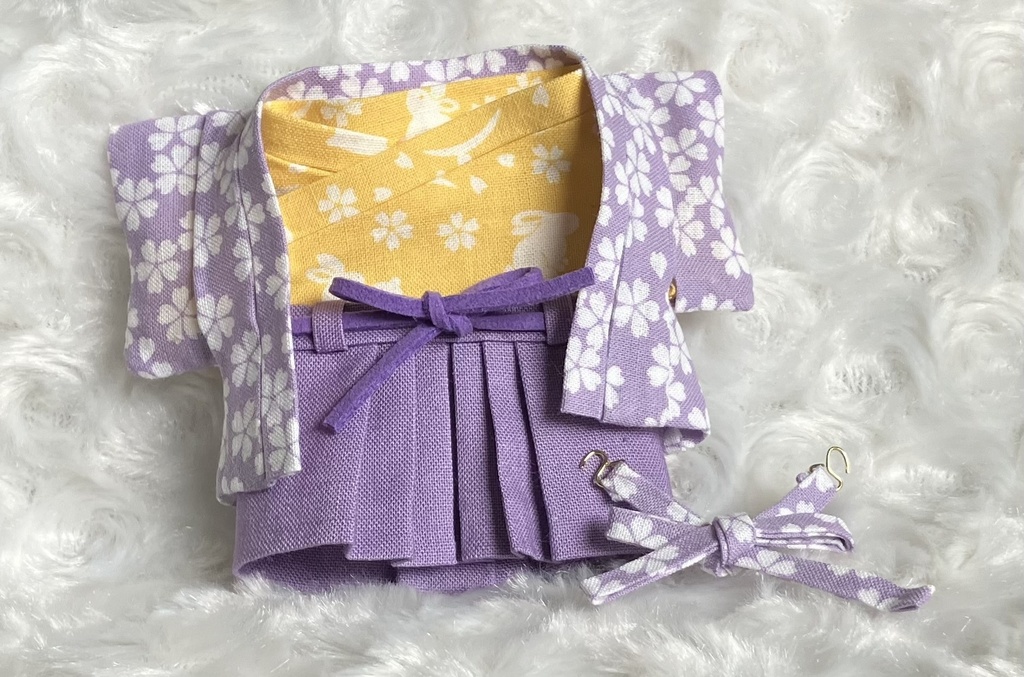 13cm/16cmぬい用 ぬい服 和装 羽織セット桜+うさぎ 薄紫&山吹色
