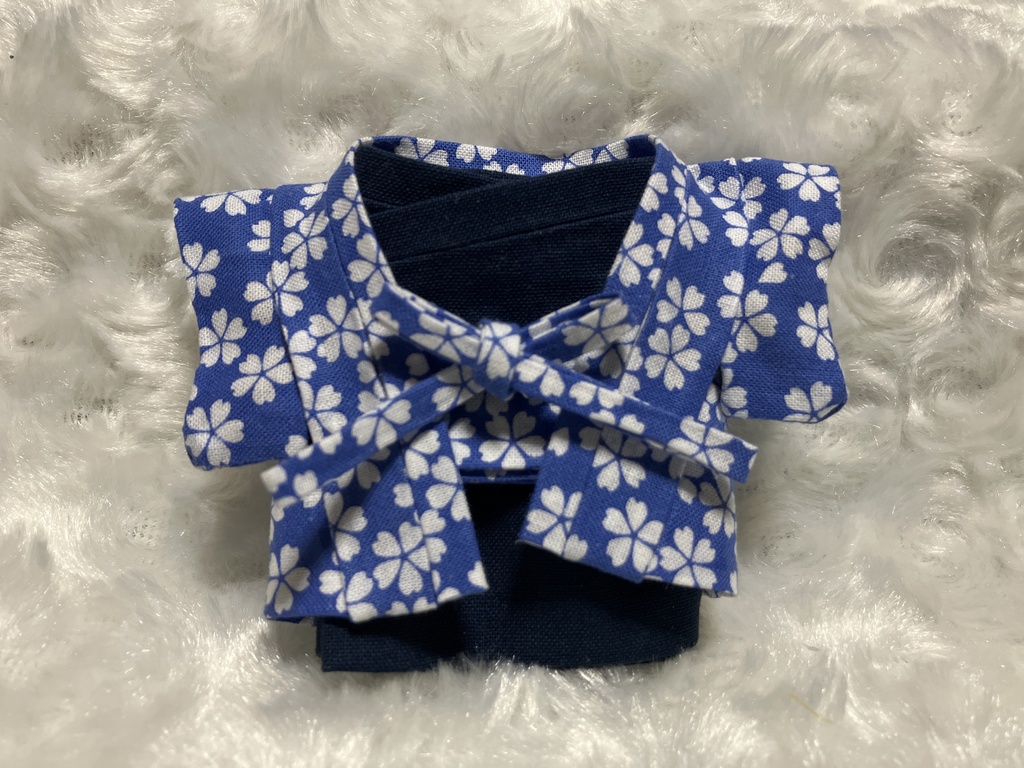 13cm/1cmぬい用 ぬい服 和装 羽織 お出かけセット 桜柄 み空色+濃藍