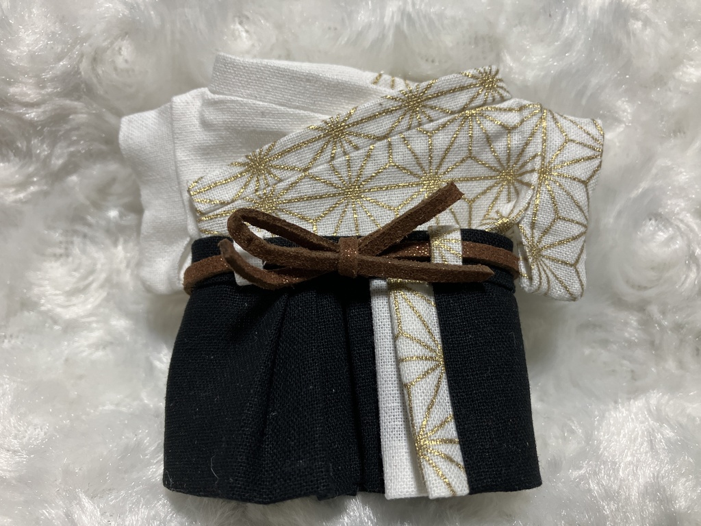 13cm/16cmぬい用 ぬい服 和装 袴 麻の葉柄 白+白
