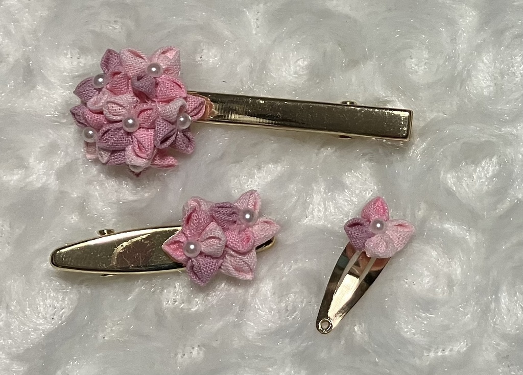 推しぬいとお揃い ぬい用 ヘアクリップ お花クリップ 紫陽花(ピンク)