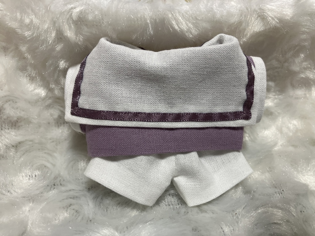 12cmぬい用 ぬい服 ぬい靴 セーラーカラー ベレー帽付き 白+薄紫